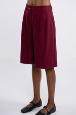 Twill Knee Length Shorts - Burgundy