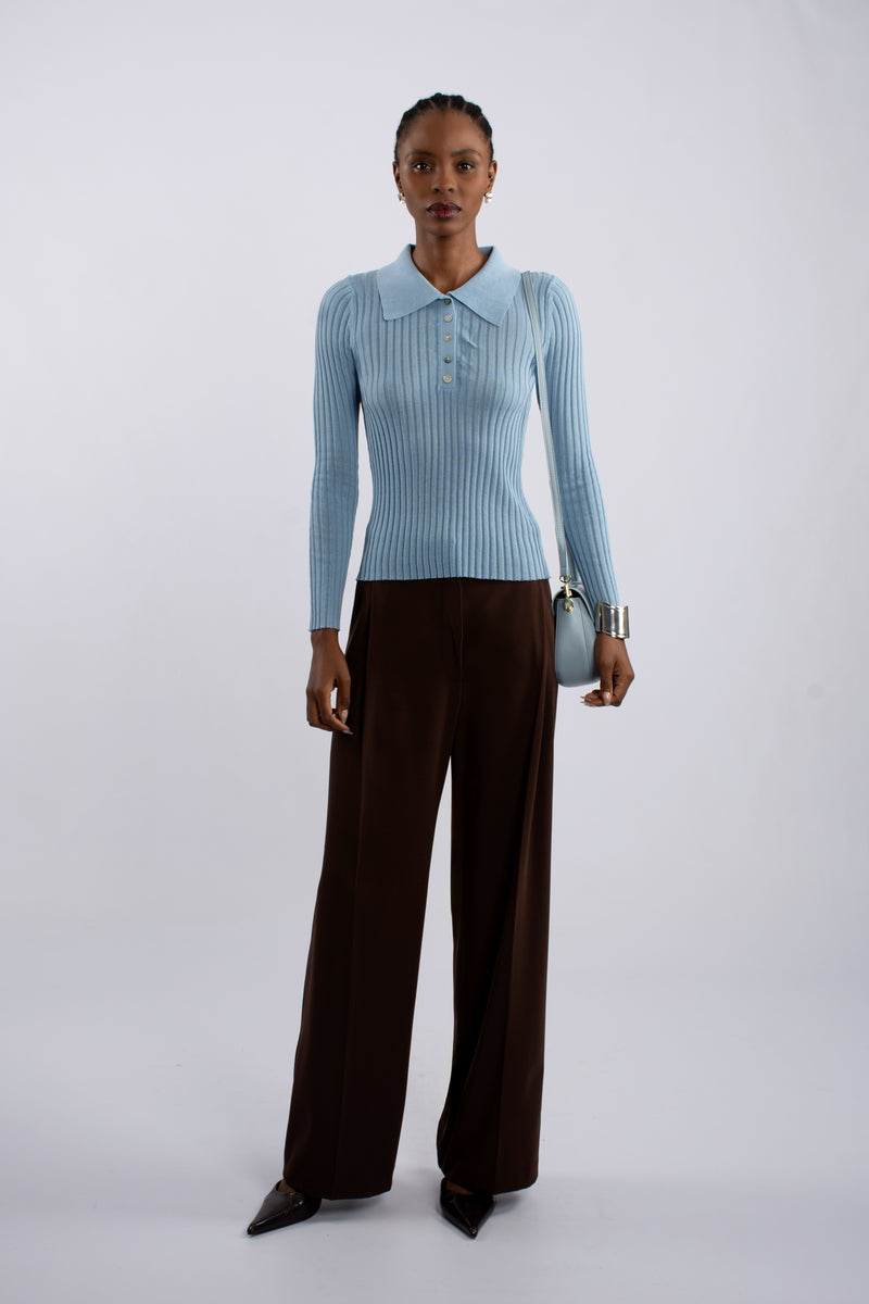 Rib Knit Polo Shirt - Blue