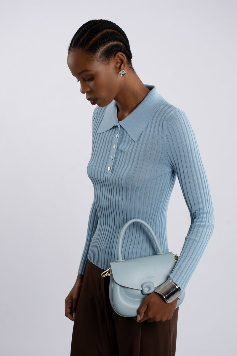 Rib Knit Polo Shirt - Blue