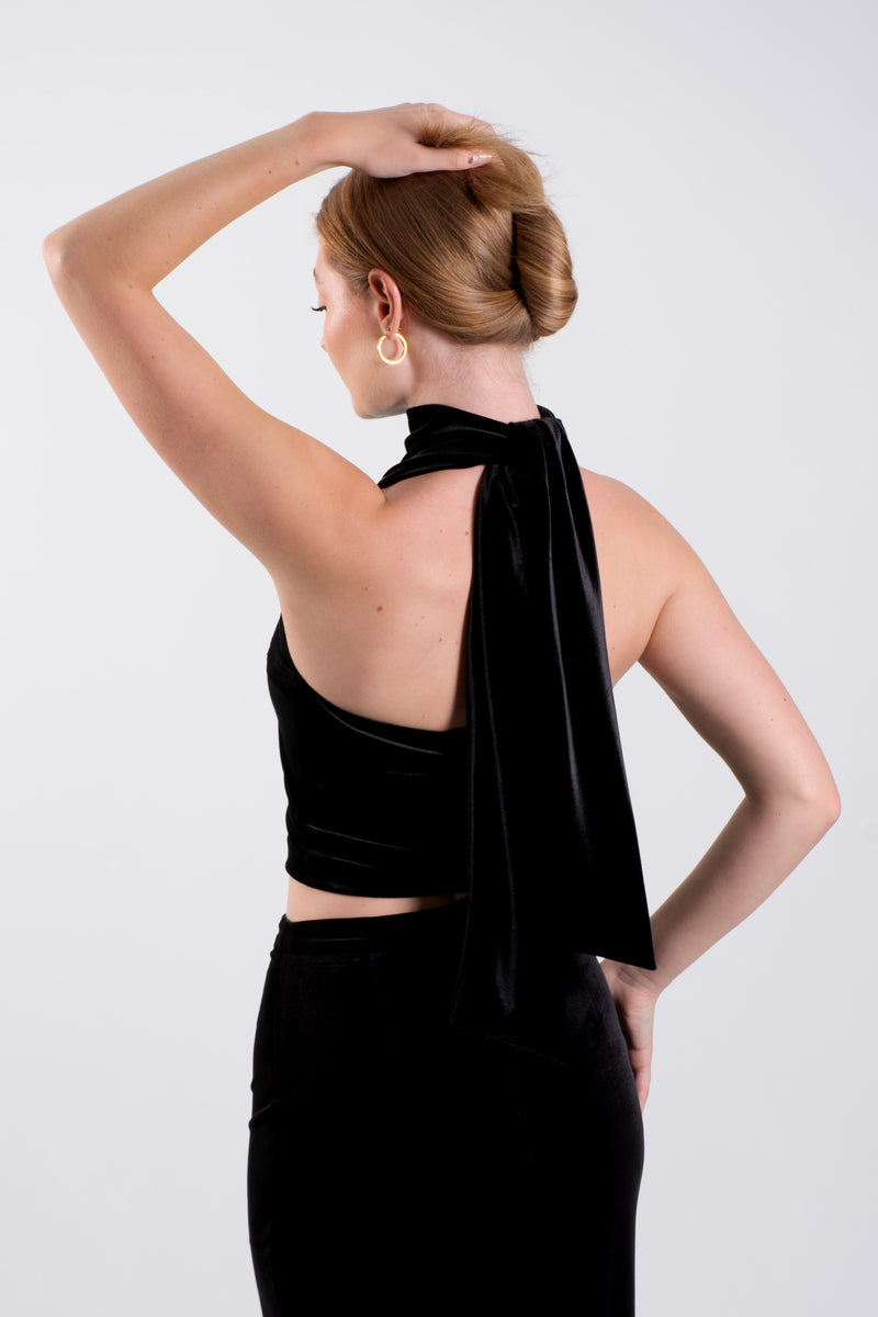 Black velvet halter top online