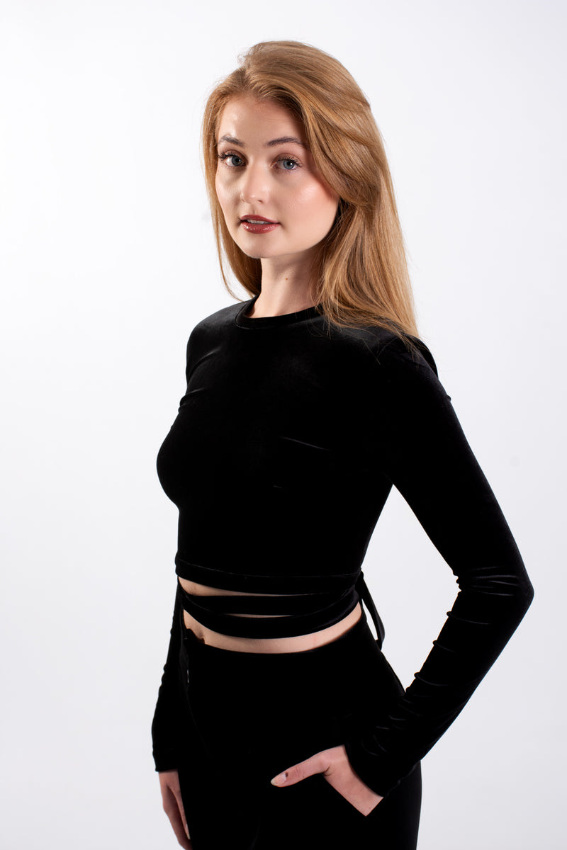 Velvet Cross Tie Crop Top