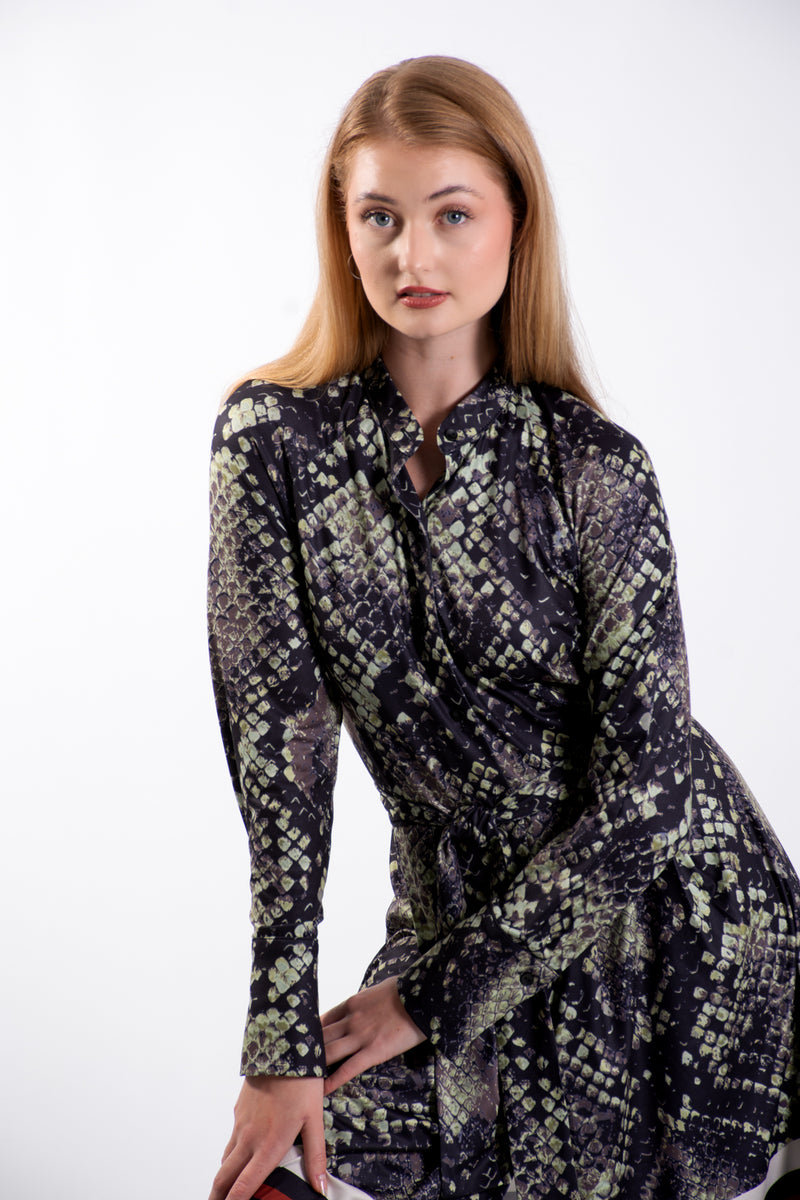 Snake Skin Print Shirt Dress