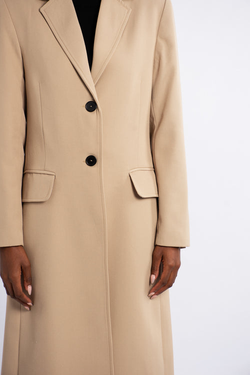 Single Breast Twill Midi Coat - Camel