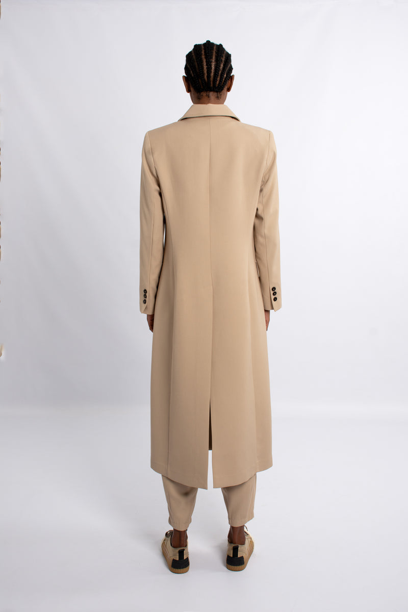 Single Breast Twill Midi Coat - Camel