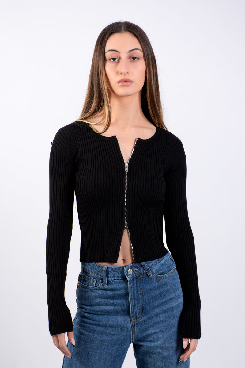 Rib Knit Zip Cardigan