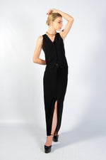 Crepe Satin Trim Maxi Skirt - Black